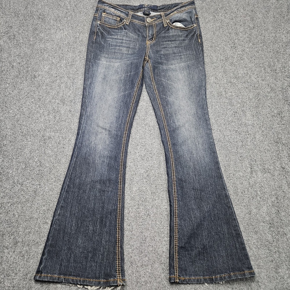 Earl Jean Blue Flare Jeans Womens 7 Dark Wash Stretch Denim Bootcut Y2K Style